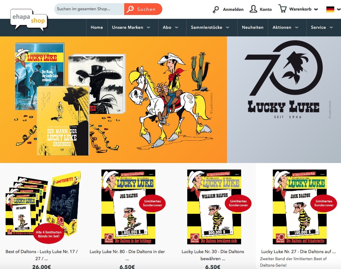 Lucky Luke Ehapa, © Screenshot Ehapa Shop